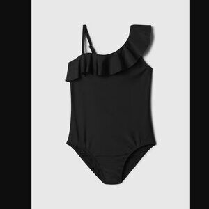 NEW GAP Kids Girls Black L 10 Asymmetric One-Piece Swimsuit Ruffled